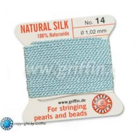 Turquoise Griffin Silk Thread with Needle, Size 14, 1.02mm dia. 2m long