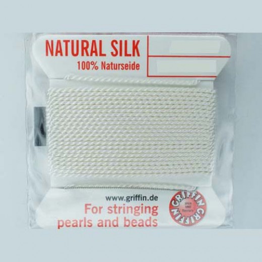 White Griffin Silk Thread with Needle, Size 6, 0.7mm dia. 2m long