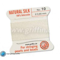 White Griffin Silk Thread with Needle, Size 10, 0.90mm dia. 2m long
