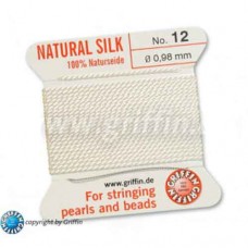 White Griffin Silk Thread with Needle, Size 12, 0.98mm dia., 2m length