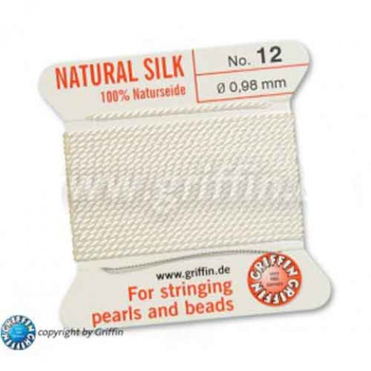 White Griffin Silk Thread with Needle, Size 12, 0.98mm dia., 2m length