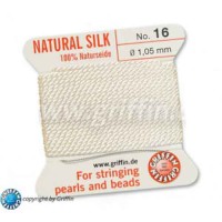 White Griffin Silk Thread with Needle, Size 16, 1.05mm dia., 2m length