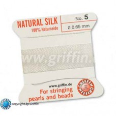 White Griffin Silk Thread with Needle, Size 5, 0.65mm dia. 2m long