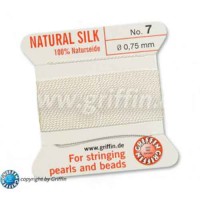 White Griffin Silk Thread with Needle, Size 7, 0.75mm dia. 2m long