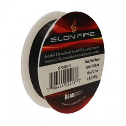 S-Lon Fire Braided and Fused Beading Thread, Black, 6lb, 15yds