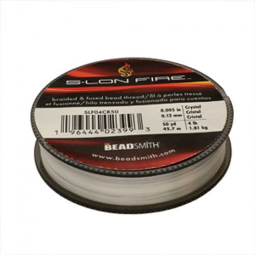 S-Lon Fire Braided and Fused Beading Thread, Crystal, 4lb, 50yds
