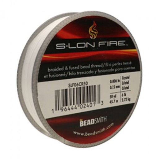 S-Lon Fire Braided and Fused Beading Thread, Crystal, 6lb, 50yds