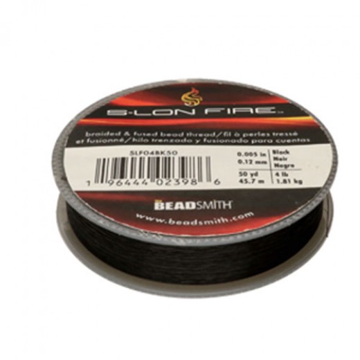 S-Lon Fire Braided and Fused Beading Thread, Black, 4lb, 50yds