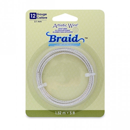 12 Gauge (2.1 mm), Round Braid, Tarnish Resistant Silver, 5 ft (1.5 m)