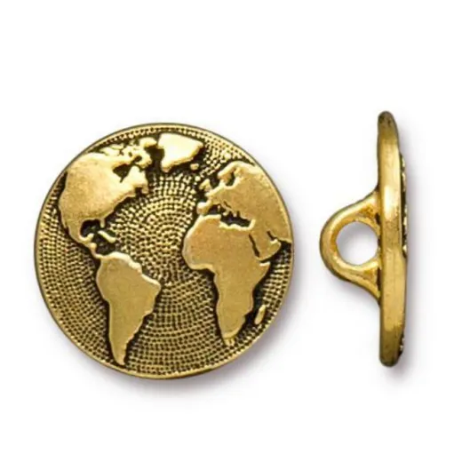 Tierracast 'World' 17mm Button Clasp, 12mm, Antique Gold Plated Tierracast 'World' 17mm Button Clasp, 12mm, Antique Gold Plated