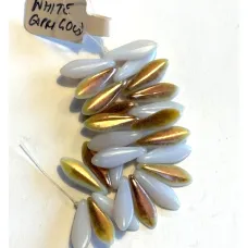 White Capri Gold, 1 Hole, Side Drill Daggers, 5x16mm, pack of 25 beads