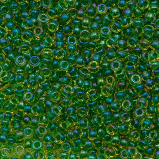 Emerald Lined Light Topaz AB Miyuki 11/0 Seed Beads, Colour 0331, 22g approx. Emerald Lined Light Topaz AB Miyuki 11/0 Seed Beads, Colour 0331, 22g approx.