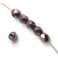 Jet - Bronze Luster 4mm Fire polished beads, string of  50 beads