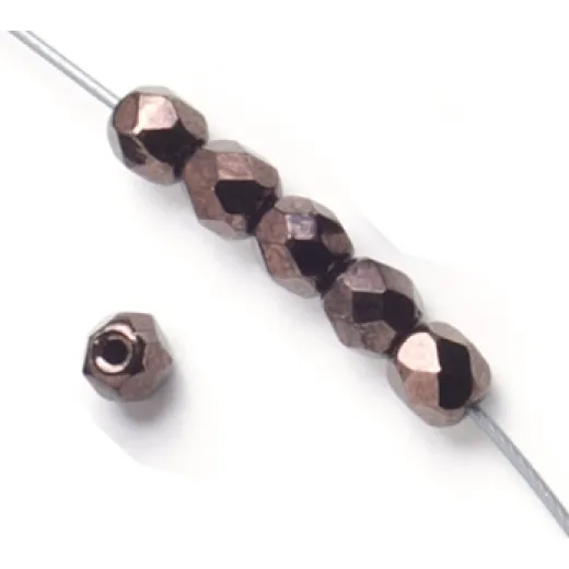 Jet - Bronze Luster 4mm Fire polished beads, string of  50 beads