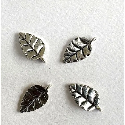 Leaf Charms, Antique Silver, 12 x 22mm, Pack of 4