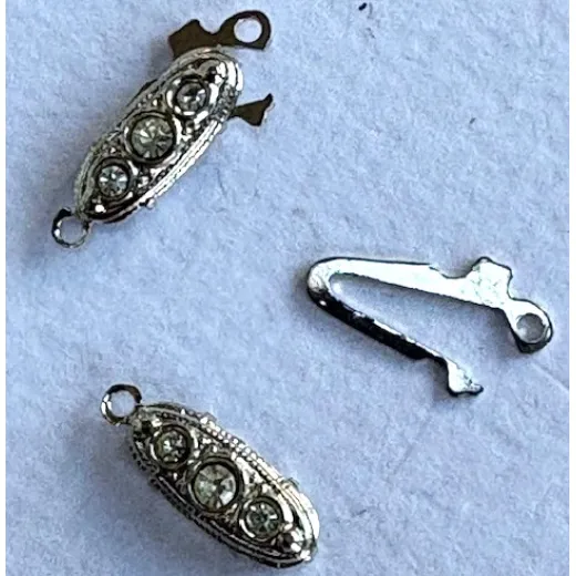 Diamante Box & Hook Clasp, 18 x 5mm, Silver Colour, Pack of 2