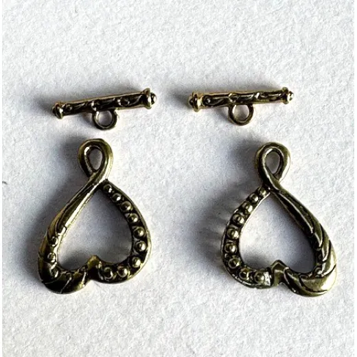 26mm Heart Fancy Toggle Clasp, Antique Gold, Pack of 2 clasps