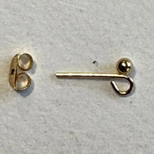 Ear Studs, Gold Colour with 3mm Ball and Loop. Includes Butterfly Backs, 3 Pairs.