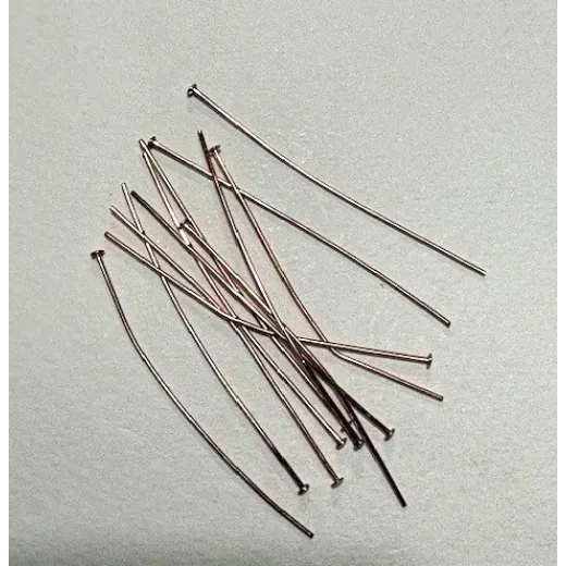 50mm Flat Headpins, Pack of 12, Shiny Copper Colour. 50mm Flat Headpins, Pack of 12, Shiny Copper Colour.