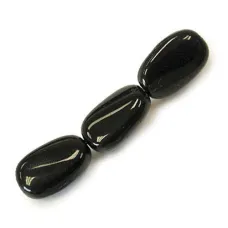 Jet Wavy Flat Oval Czech Beads, strand of 13 beads