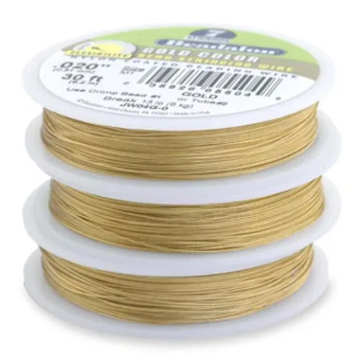 Gold Colour 0.024" 7 Strand Beadalon Beading Wire, 100ft Reel, JW06G-1 Gold Colour 0.024" 7 Strand Beadalon Beading Wire, 100ft Reel, JW06G-1