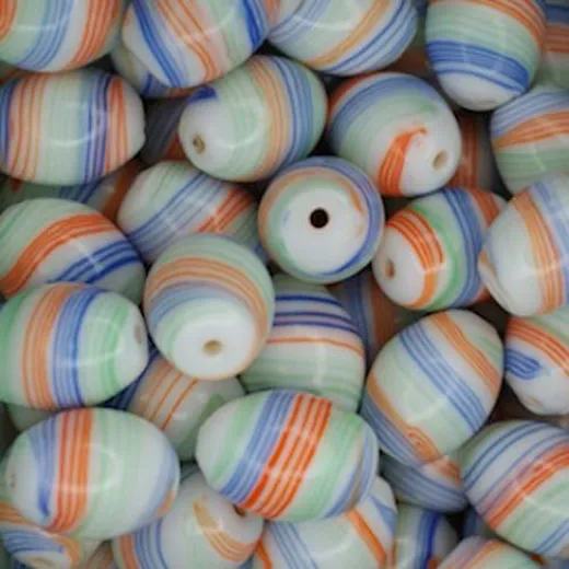 Ceramic Glazed 12x18mm Oval, Orange & Blue, Pack of 10 Ceramic Glazed 12x18mm Oval, Orange & Blue, Pack of 10