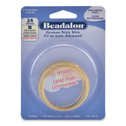 24 Gauge Fancy Square German Style Wire, 4M, Non Tarnish Brass 24 Gauge Fancy Square German Style Wire, 4M, Non Tarnish Brass
