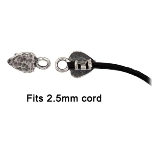 Crimp Ends Heart 3mm Hole, pack of 2, Antique Silver Crimp Ends Heart 3mm Hole, pack of 2, Antique Silver