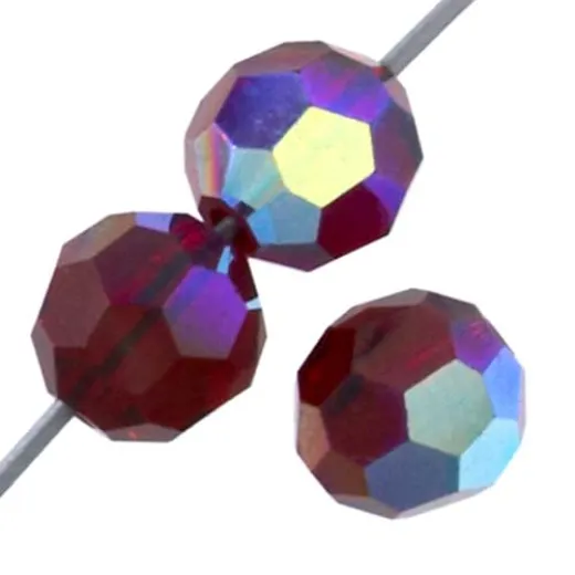 6mm Siam AB Preciosa Round Crystals on 5" Strand, 21 pieces