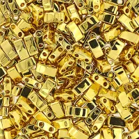 Gold Opaque Miyuki Half Tila Beads, colour 0191, 50gm bag