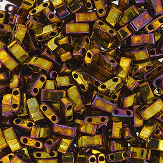 Gold Opaque Iris Metallic Miyuki Half Tila Beads, colour 0462V, 5.2g approx. Gold Opaque Iris Metallic Miyuki Half Tila Beads, colour 0462V, 5.2g approx.