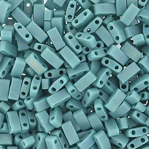 Turquoise Opaque AB Matte Miyuki Half Tila Beads, colour 0412FRV, 5.2g approx. Turquoise Opaque AB Matte Miyuki Half Tila Beads, colour 0412FRV, 5.2g approx.