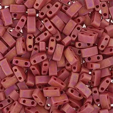 Red Opaque AB Matte Miyuki Half Tila Beads, colour 0408FR, 5.2g approx.