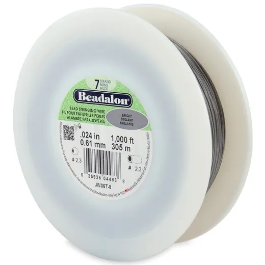 Bright, 0.024 inch, Bulk 1000ft Reel 7 Strand Beadalon Beading Wire, JW06T-8 Bright, 0.024 inch, Bulk 1000ft Reel 7 Strand Beadalon Beading Wire, JW06T-8