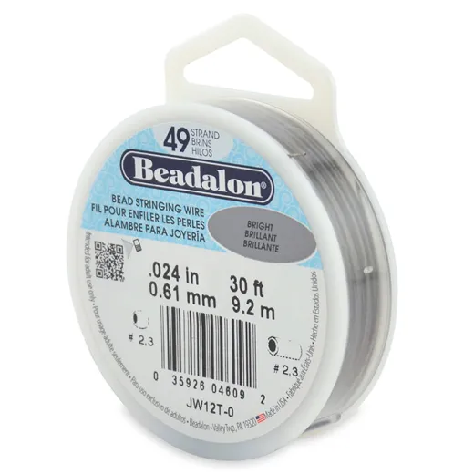 Bright 0.024" Beadalon 49 Strand Professional Beading Wire, 30ft Reel - JW12T-0 Bright 0.024" Beadalon 49 Strand Professional Beading Wire, 30ft Reel - JW12T-0