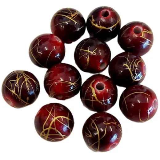 Acrylic Veined Beads, Red Round, 10mm, Pack of 12 Acrylic Veined Beads, Red Round, 10mm, Pack of 12