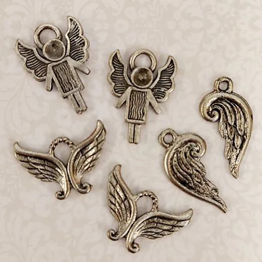 Angel & Wings Charms, Mixed Charm Pairs, 6 pieces Angel & Wings Charms, Mixed Charm Pairs, 6 pieces