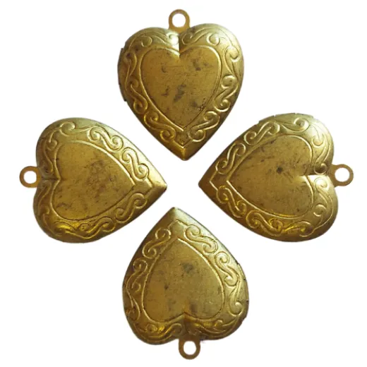4 Tarnished Antique Brass Coloured Heart Opening Lockets with Scroll Details 4 Tarnished Antique Brass Coloured Heart Opening Lockets with Scroll Details