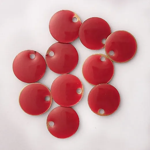 Enamel Circle Tag Charms in Red, pack of 10 Enamel Circle Tag Charms in Red, pack of 10