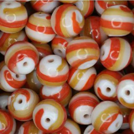 Ceramic Glazed 12mm Round Beads, Orange & Tan, Wholesale Bag, Approx 250g Ceramic Glazed 12mm Round Beads, Orange & Tan, Wholesale Bag, Approx 250g