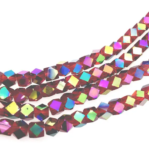 Faceted Clear Glass Strand, 4mm, 94 Beads Per Strand, Red Rainbow, 18" Strand Faceted Clear Glass Strand, 4mm, 94 Beads Per Strand, Red Rainbow, 18" Strand