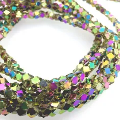 Faceted Clear Glass Strand, 4mm, 94 Beads Per Strand,Green  Rainbow, 18" Strand