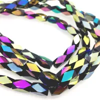 Faceted Clear Glass Strand, 13x7mm, 32 Beads Per Strand, Black Rainbow, 18" Strand