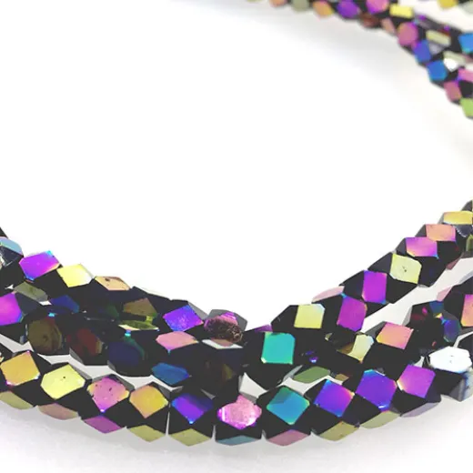 Faceted Clear Glass Strand, 4mm, 94 Beads Per Strand, Black Rainbow, 18" Strand Faceted Clear Glass Strand, 4mm, 94 Beads Per Strand, Black Rainbow, 18" Strand