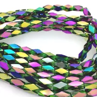 Faceted Clear Glass Strand, 13x7mm, 32 Beads Per Strand, Green Rainbow, 18" Strand