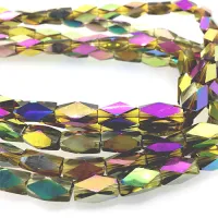 Faceted Clear Indian Glass Strand, 13x7mm, 32 Beads, Yellow Rainbow, 18" Strand