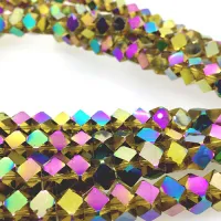 Faceted Clear Glass Strand, 8mm, 66 Beads Per Strand, Yellow Rainbow, 18" Strand