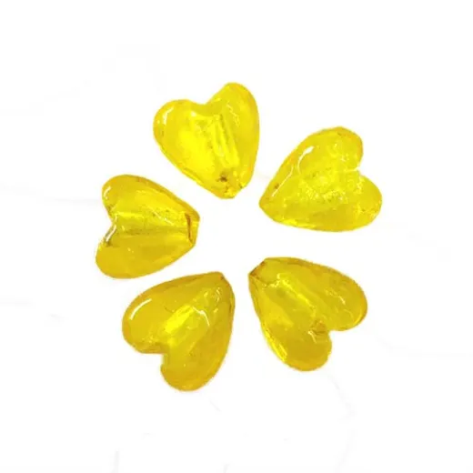 12 x 13mm Foiled Glass Heart Beads, Yellow, Pack of 5 12 x 13mm Foiled Glass Heart Beads, Yellow, Pack of 5