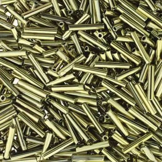 12mm Czech Bugles, Full Amber Gold, Approx 10 Grams 12mm Czech Bugles, Full Amber Gold, Approx 10 Grams