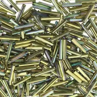 12mm Czech Bugles, Crystal Rainbow Gold, Approx 10 Grams